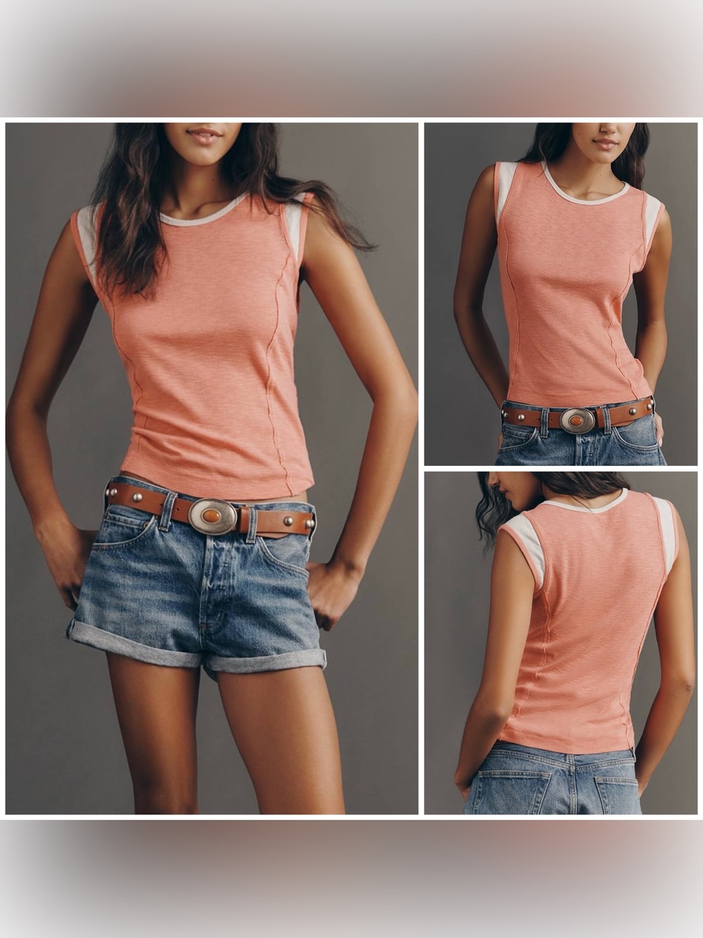 NWOT Anthropologie Pilcro Seamed Muscle Tank - coral ivory white - small